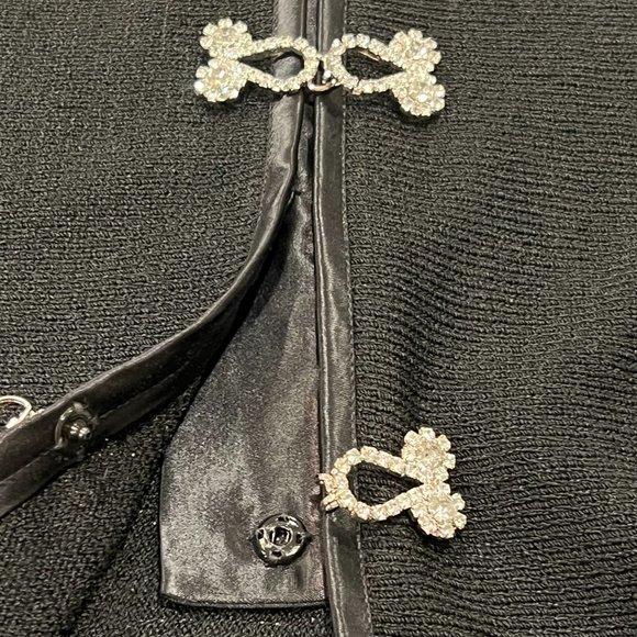 Gigi's Closette Vintage Long Knit Jacket Rhinestone Clasps, USA, Black, M - Picture 5 of 7